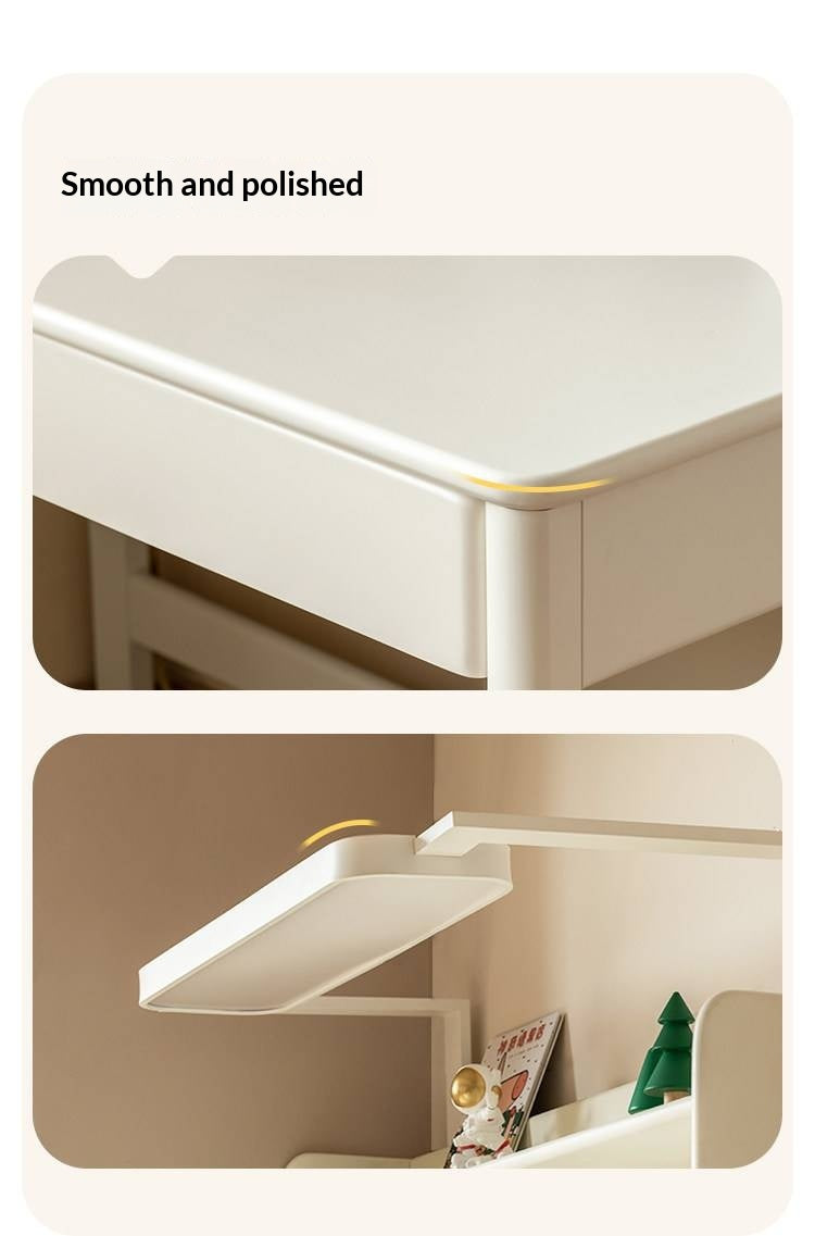 Solid RubberWood Cream Style Bookshelf Integrated Kids Table