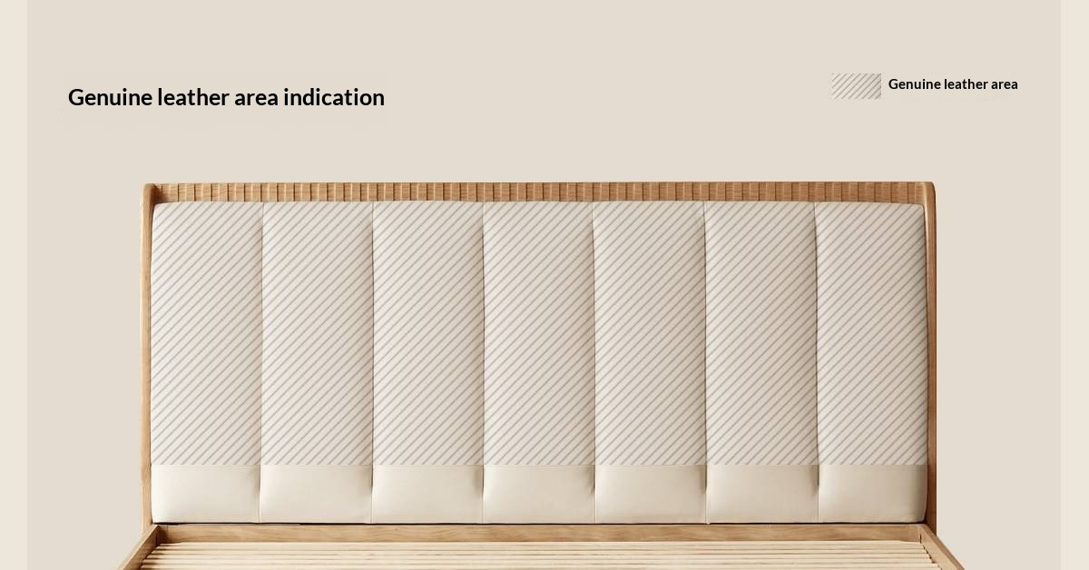 Ash Solid Wood Bed with Genuine Leather Upholstered Headboard