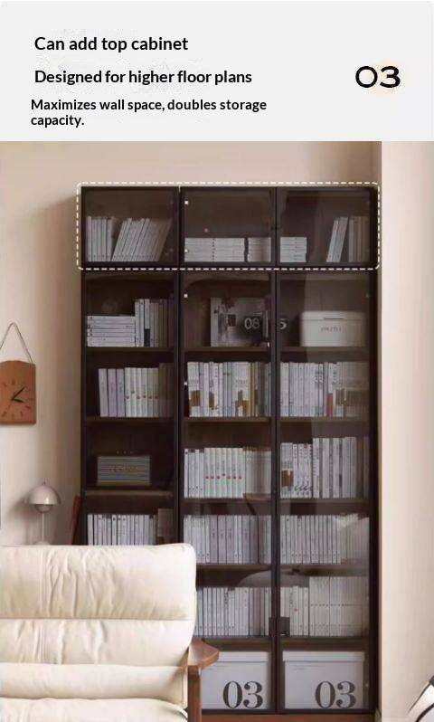 Solid Rubberwood, Oak Solid Wood Bookcase Modern With Glass Door