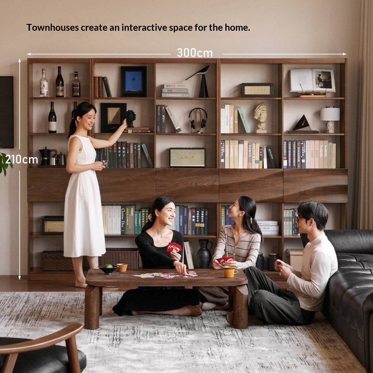 Black Walnut Solid Wood Bookshelf with Combination Storage and Display Shelves