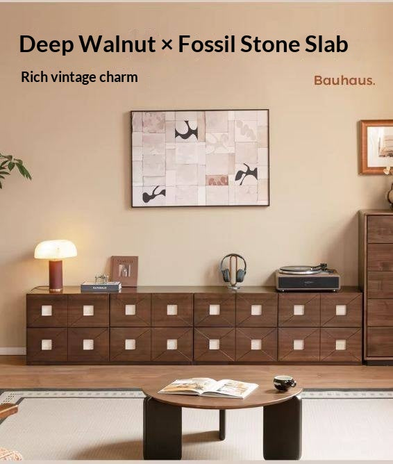 Sandalwood Solid Wood Vintage TV Cabinet with Floor Standing and Storage Space