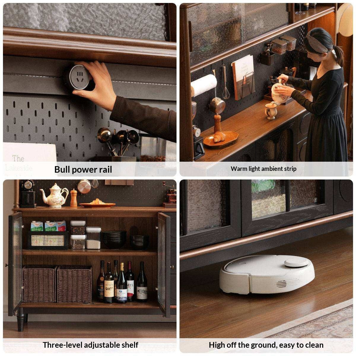 Ash Solid Wood Sideboard with American Retro Style and Storage Cabinet