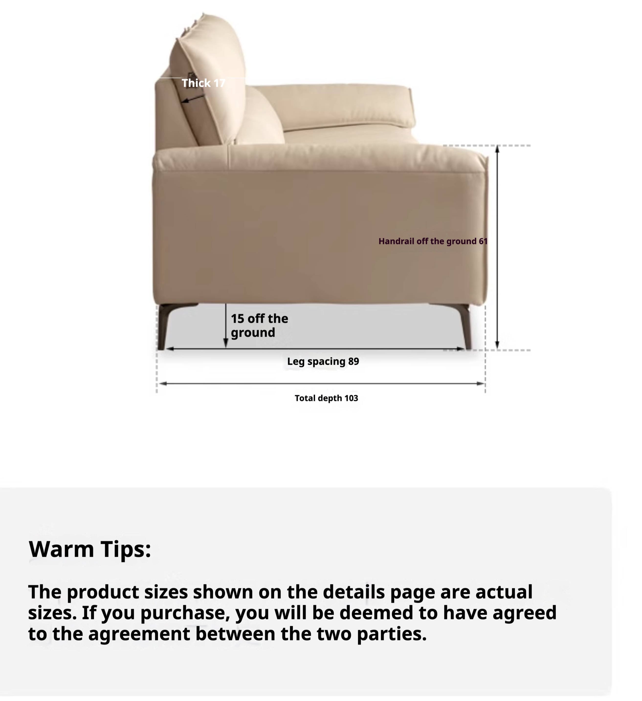 Genuine Leather Cream Sofa, Piano Key Design