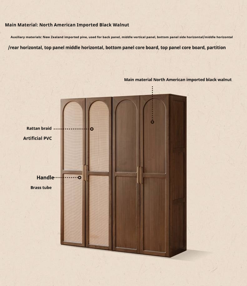 Black Walnut Solid Wood Wardrobe In Vintage Style