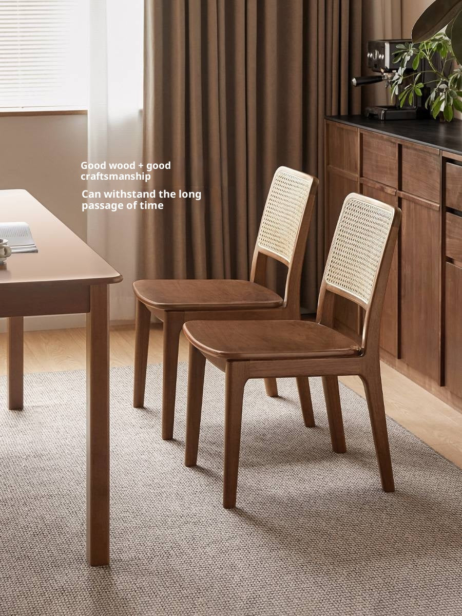 Set 4 pcs Black Walnut, Oak, Beech, Sandalwood Solid Wood Retro Rattan Chair