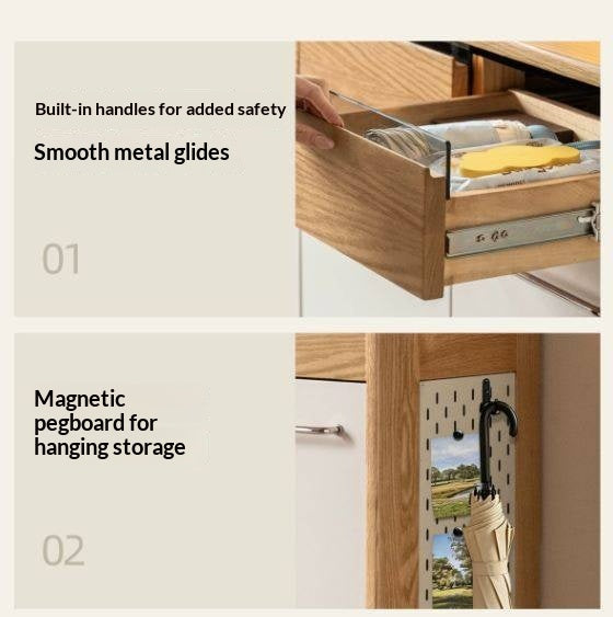 Oak Solid Wood Large Capacity Shoe Storage Cabinet with Fluted Panel Doors and Adjustable Shelves