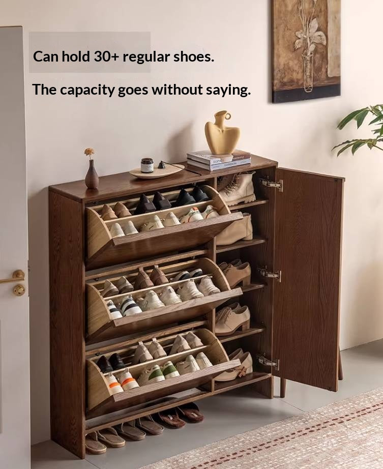 Oak Solid Wood Shoe Cabinet with Wabi-Sabi Style Storage Design