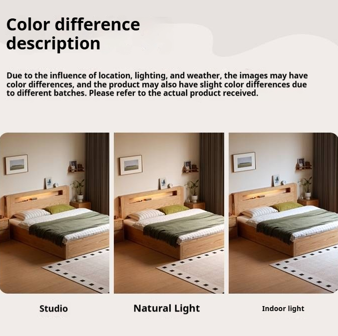 Oak Solid Wood Modern Minimalist Multifunctional with Light Box Bed