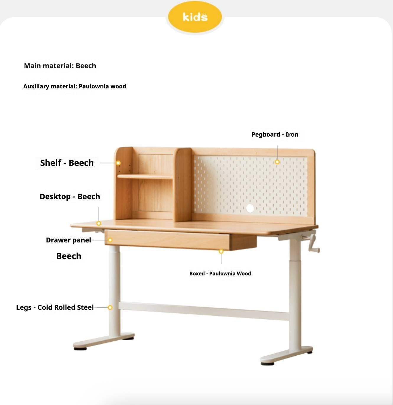 Beech Solid Wood Hand-Cranked Kids Lifting Table Board Shelf DIY