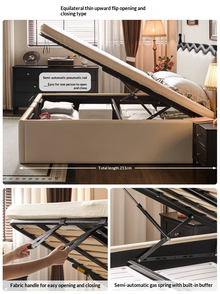 Eco-Friendly Cloud Leather Box Bed — French Retro Style with Wave Ripple Design