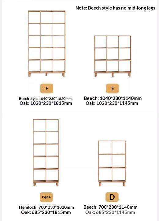 Beech, Oak Solid Wood Bookshelf Bookcase Free Combination