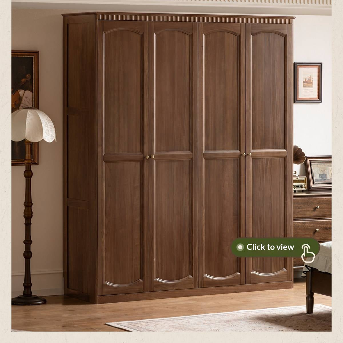Ash Solid Wood Traditional 4-Door Armoire with Raised Panel Doors and Crown Molding
