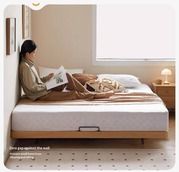 Beech Solid Wood Platform Bed, Headboard-Free Bed, Flush-Edge Floating Bed