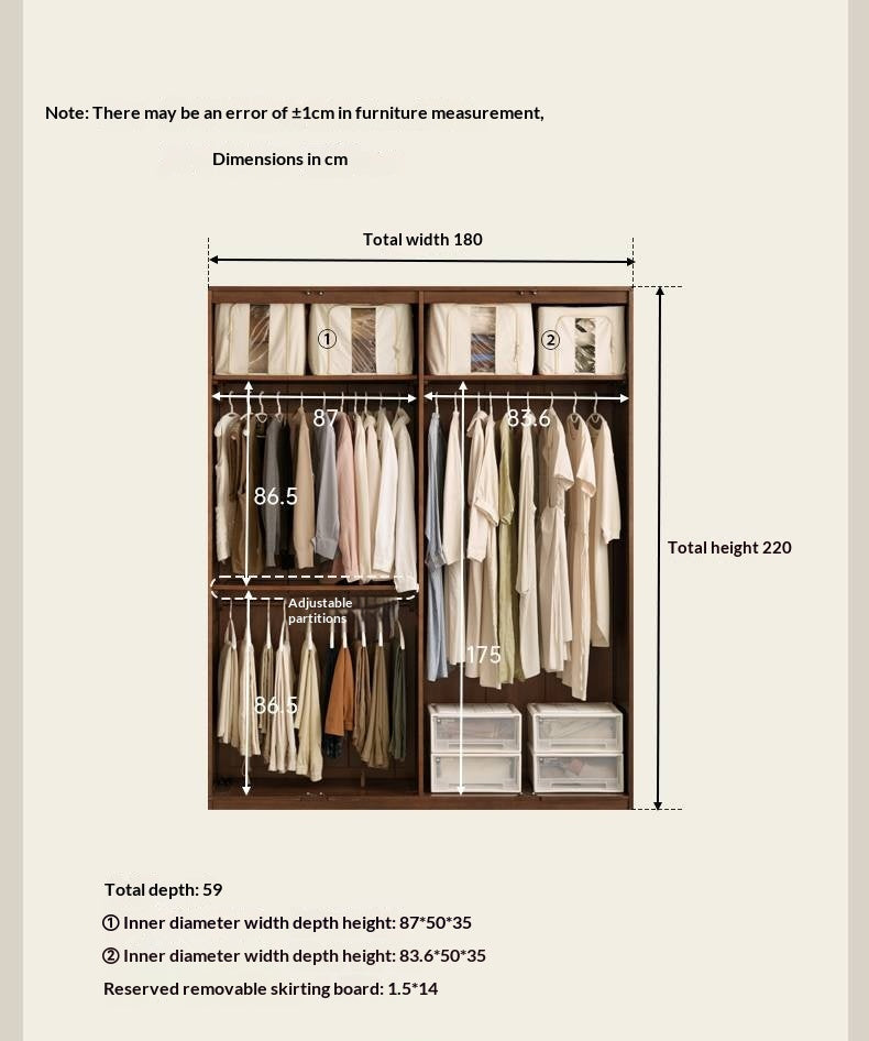 Black Walnut, Sandalwood Solid Wood Modern Style Wardrobe