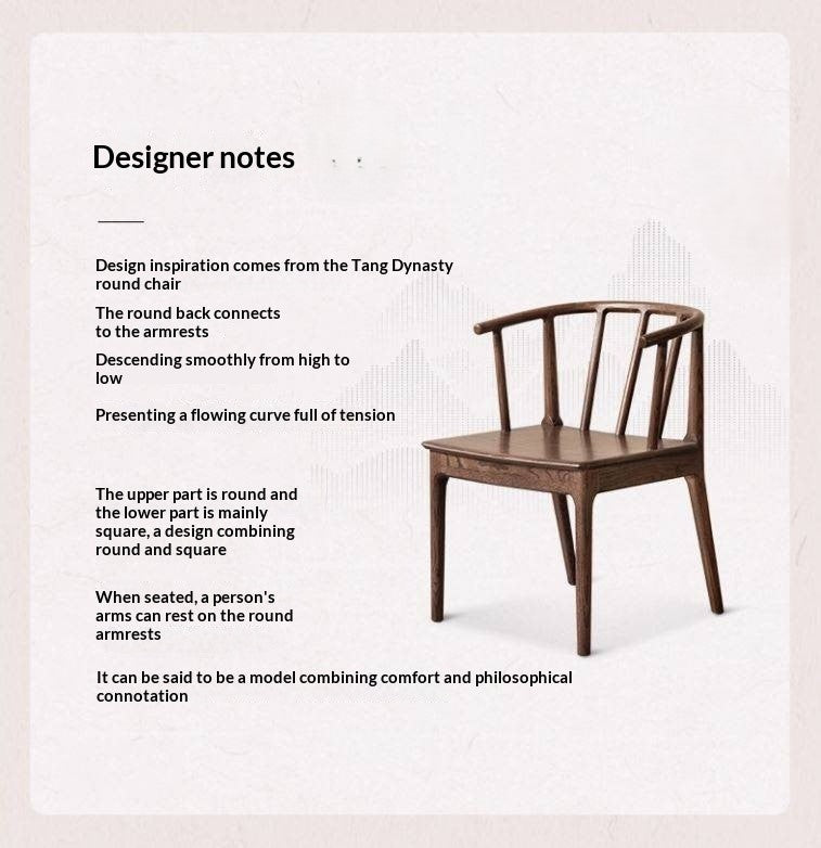 Black Walnut, Oak Solid Wood Round Tea Chair