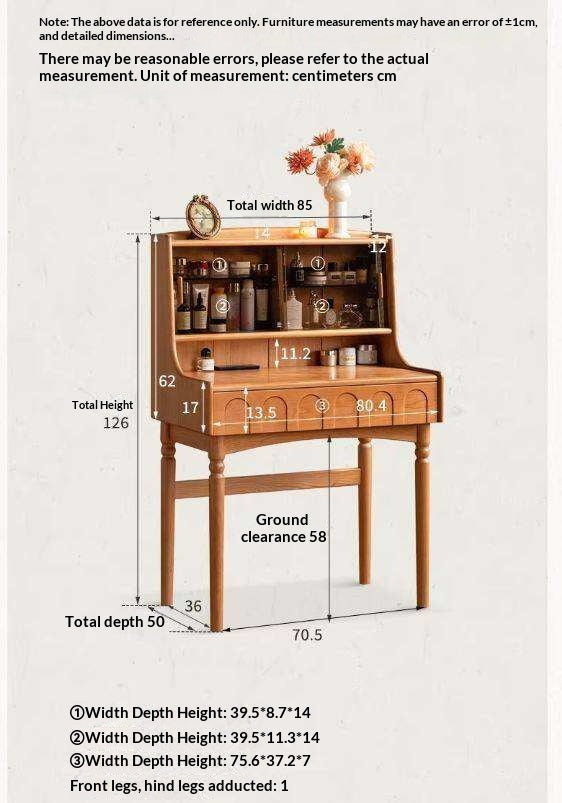 Cherry Solid Wood French Retro Vanity Table with Light