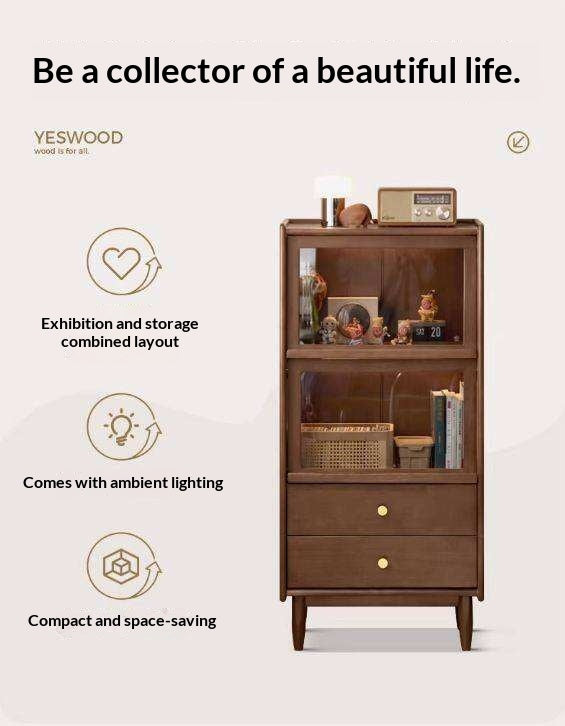 Sandalwood Solid Wood Side Cabinet with Storage and Light