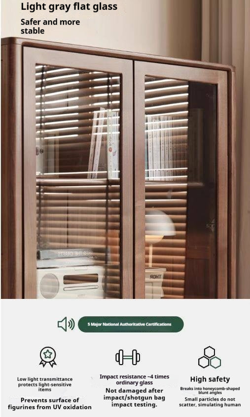 Black Walnut Solid Wood Bookcase With Glass Door