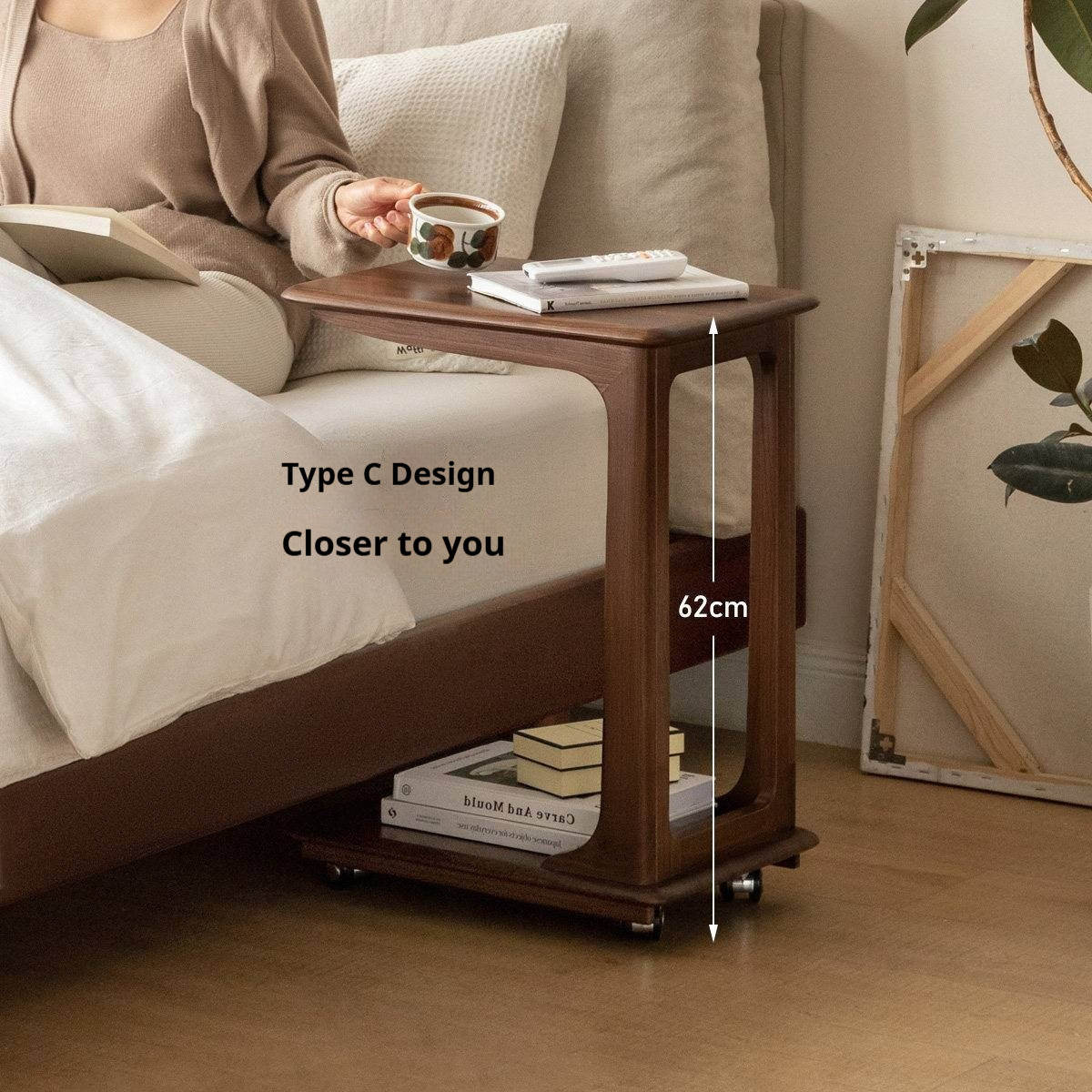 Sandalwood Solid Wood Movable Side Table Modern Aesthetic