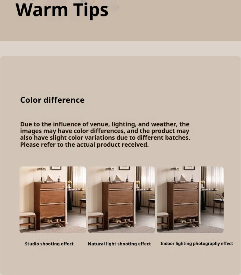 Oak Solid Wood Shoe Cabinet with Flip Doors and Light Italian Luxury Finish