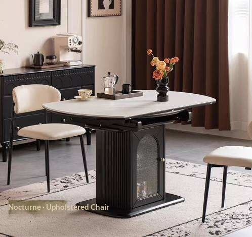 Rubberwood Solid Round Extendable Pedestal Dining Table with Stone Top and Storage Base