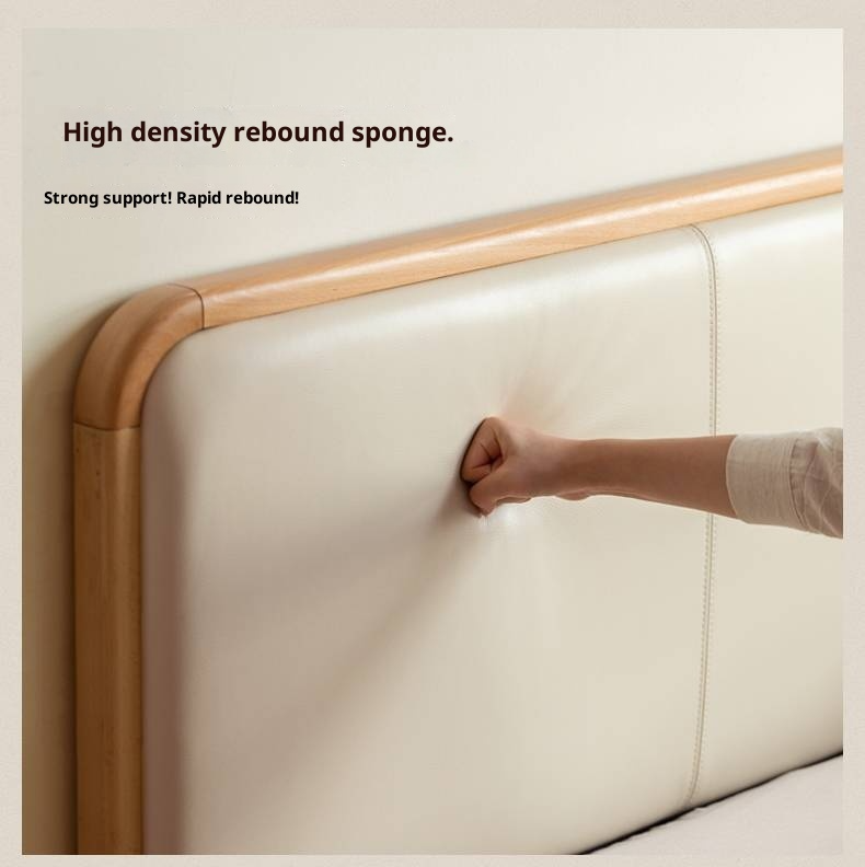 Beech Solid Wood Genuine Leather Soft Headboard Bed