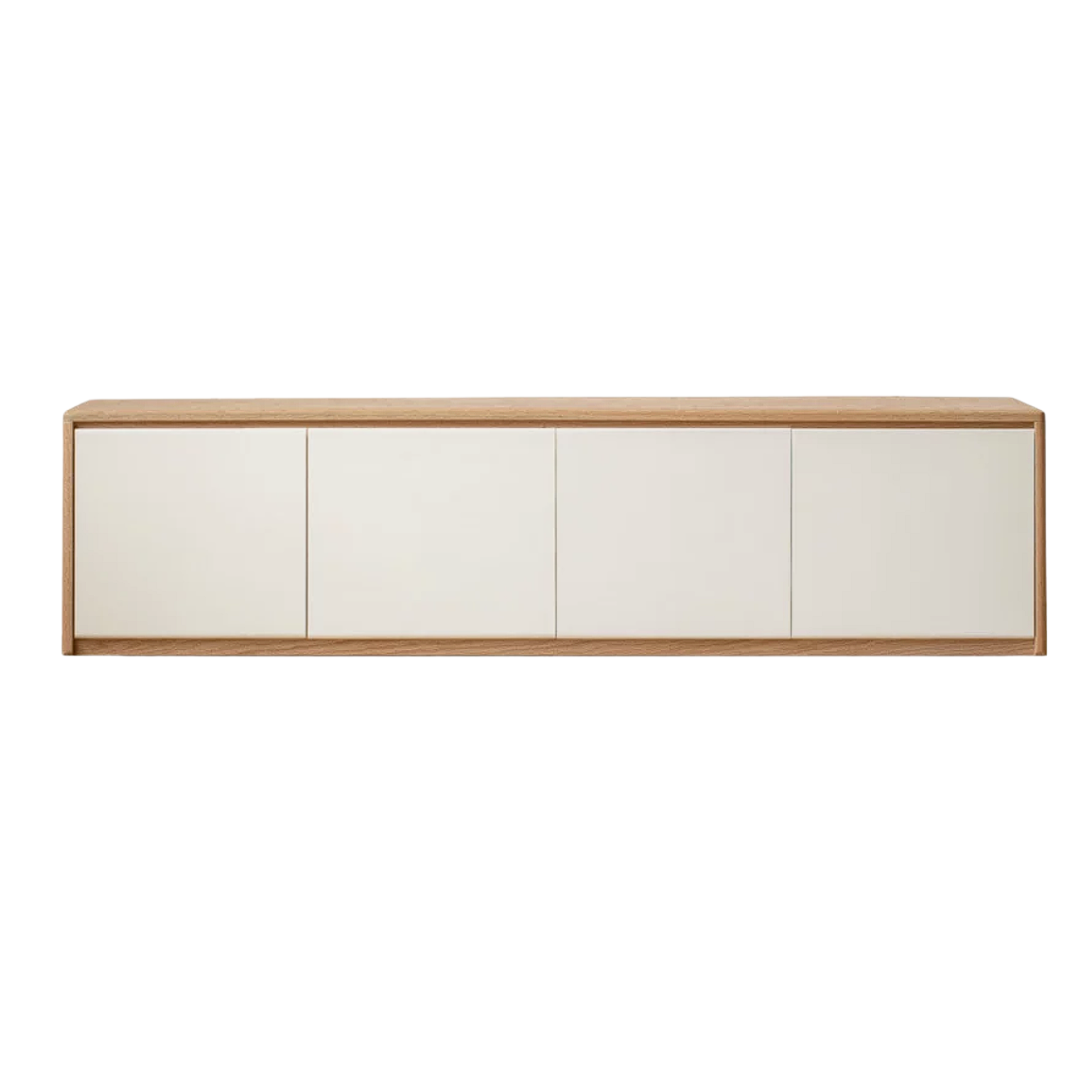 Oak, Rubberwood Solid Wood TV Console with White Cabinet Doors, Floor-Level Design