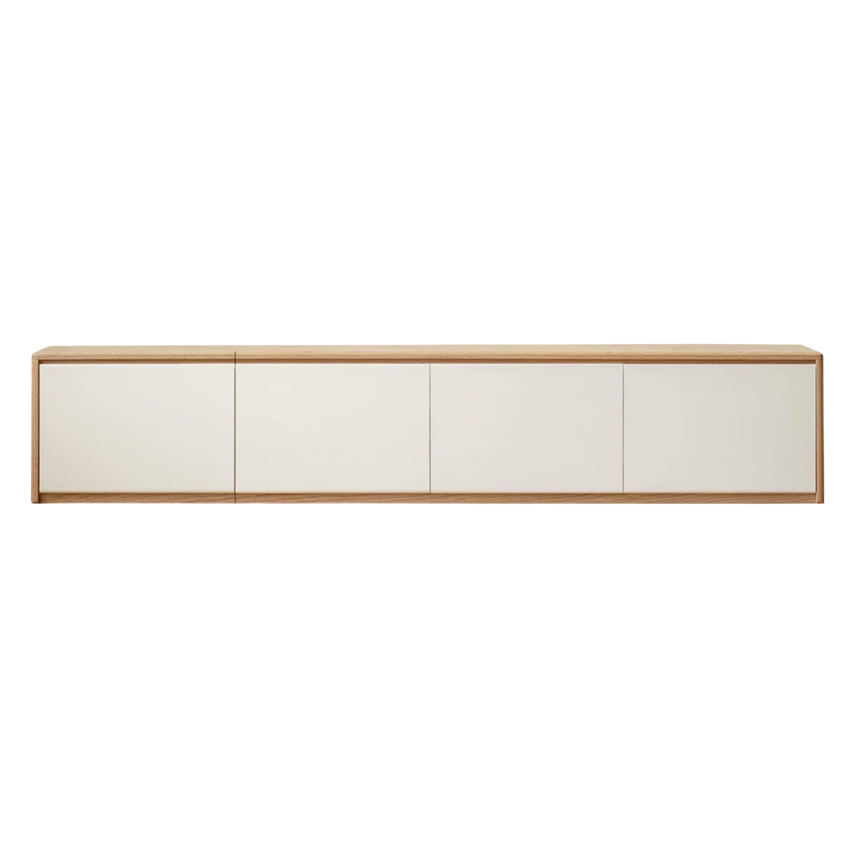 Oak, Rubberwood Solid Wood TV Console with White Cabinet Doors, Floor-Level Design