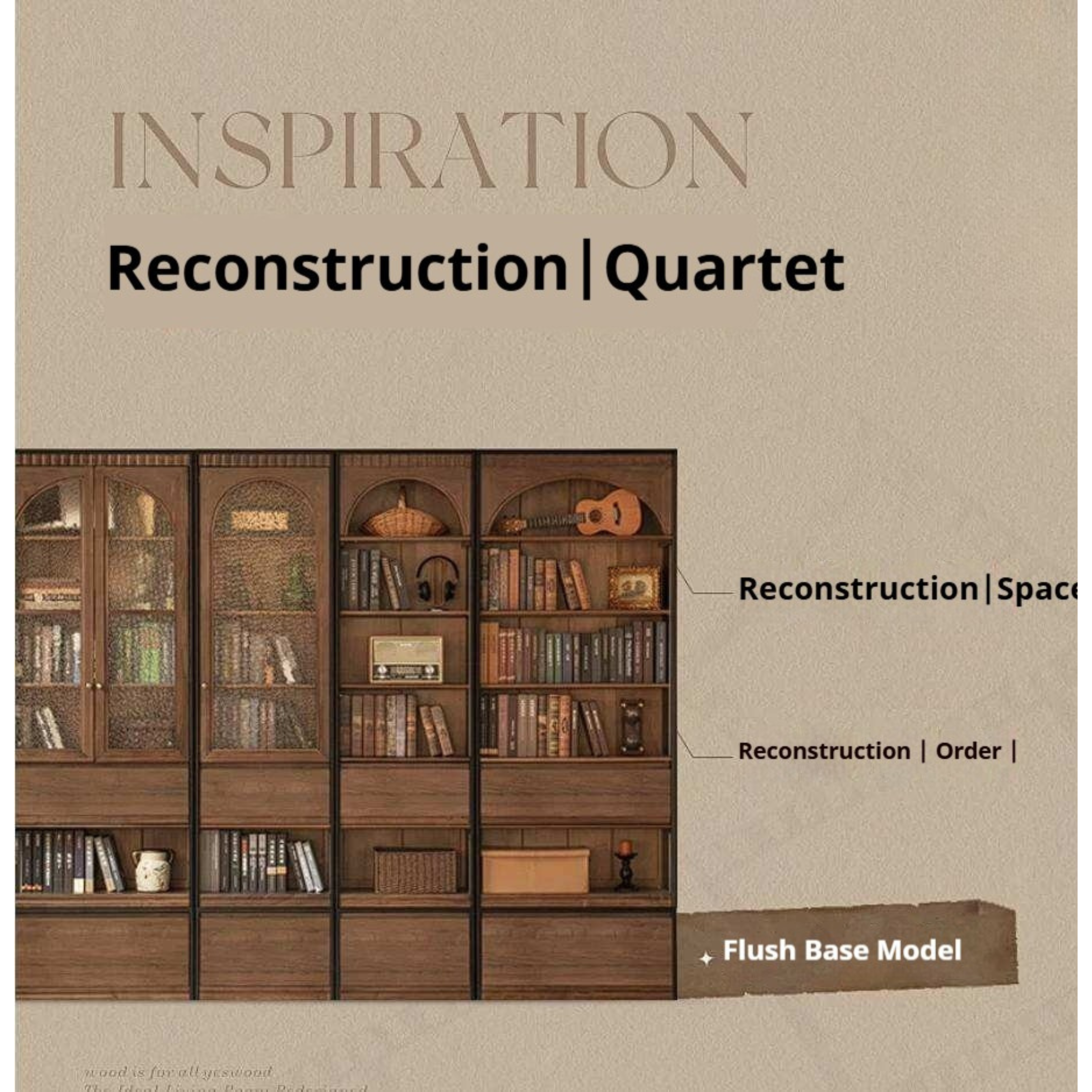 Black Walnut Solid Wood Bookcase with French Retro Display Cabinet