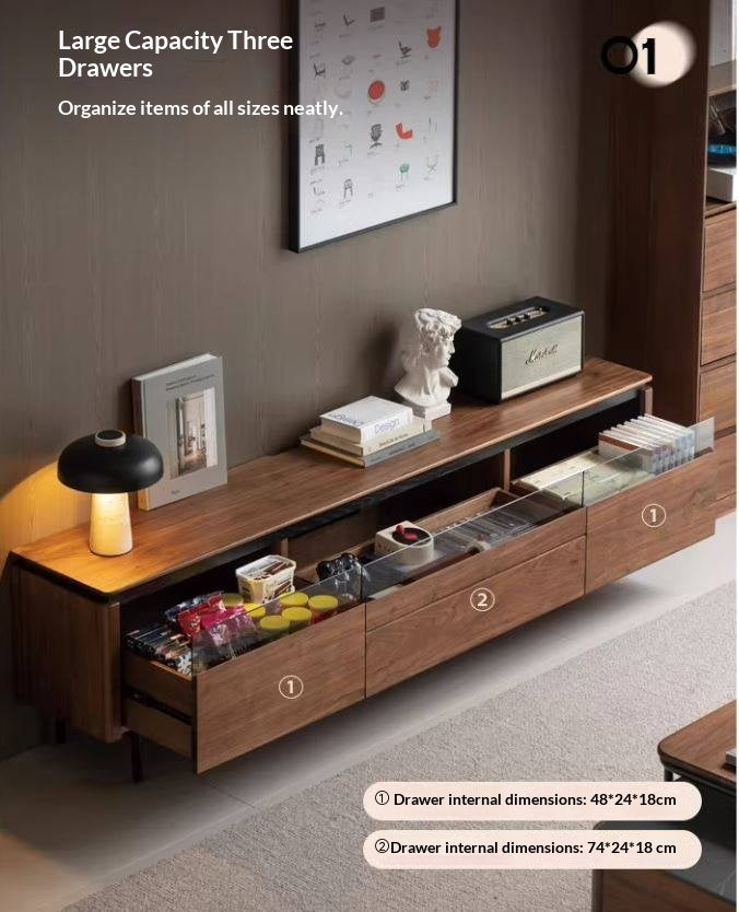 Black Walnut Solid Wood Italian Light Luxury TV Cabinet.