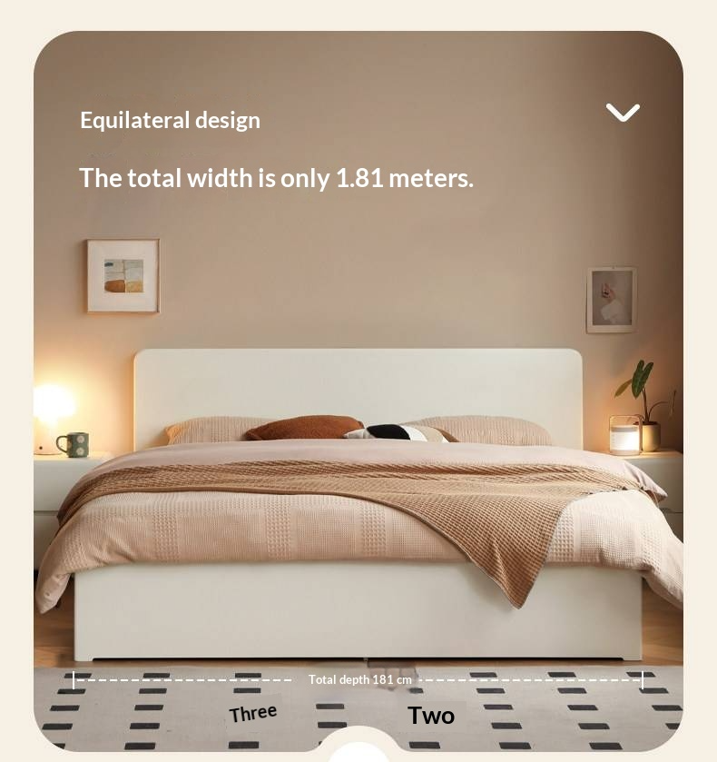 Rubberwood Solid Wood Bed — Modern Minimalist White Box Design