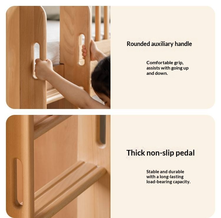 Beech Solid Wood Children's Soft Backrest Storage Loft Bed with Night Light