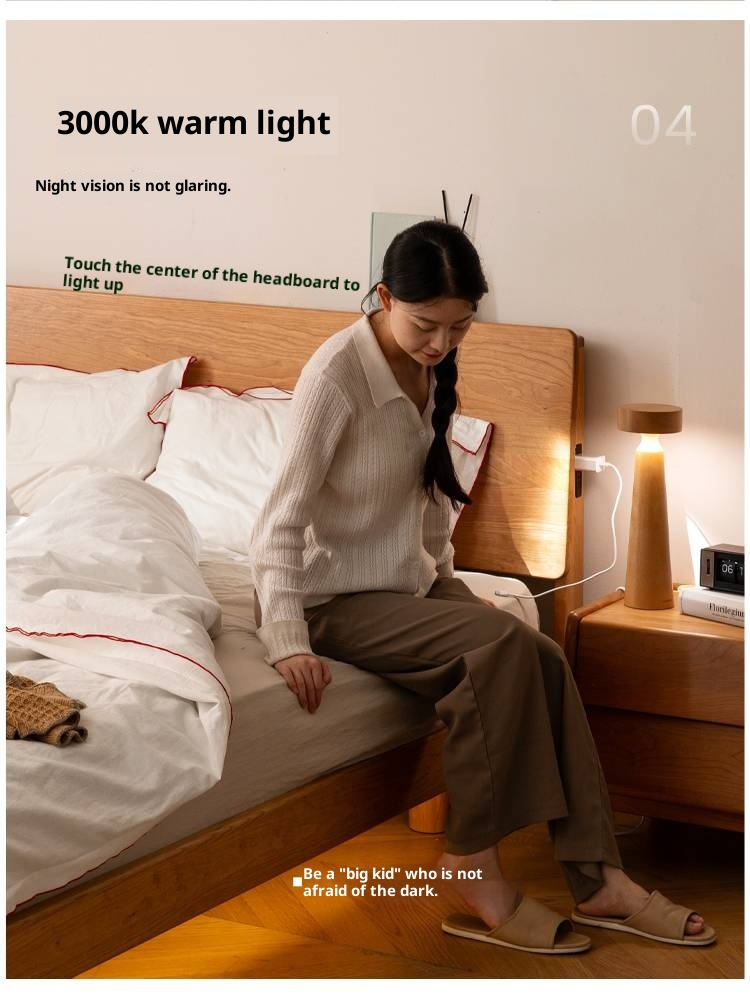 Cherry Solid Wood with Light Floating Bed Retro Simple