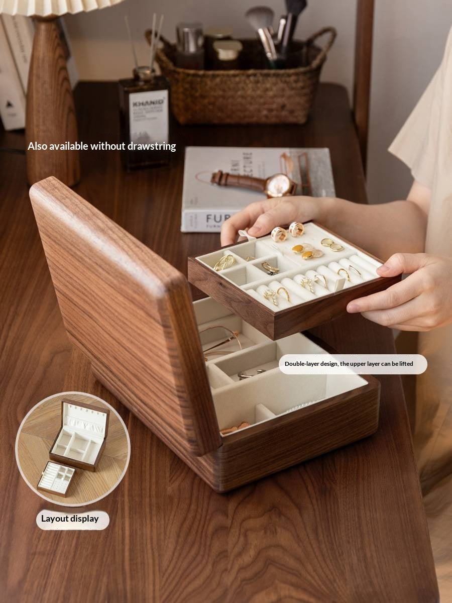 Black Walnut Solid Wood Jewelry Box with Large Capacity for Earrings and Necklaces