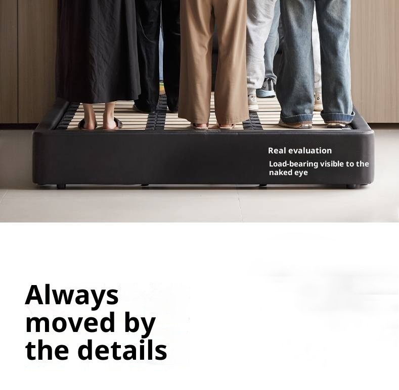 Genuine Leather Black Light Luxury Box Bed