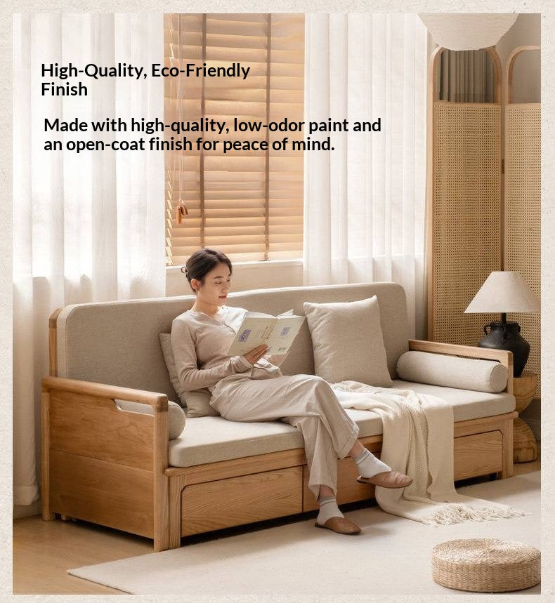 Oak Solid Wood Retractable Multifunctional Box Sofa Bed.