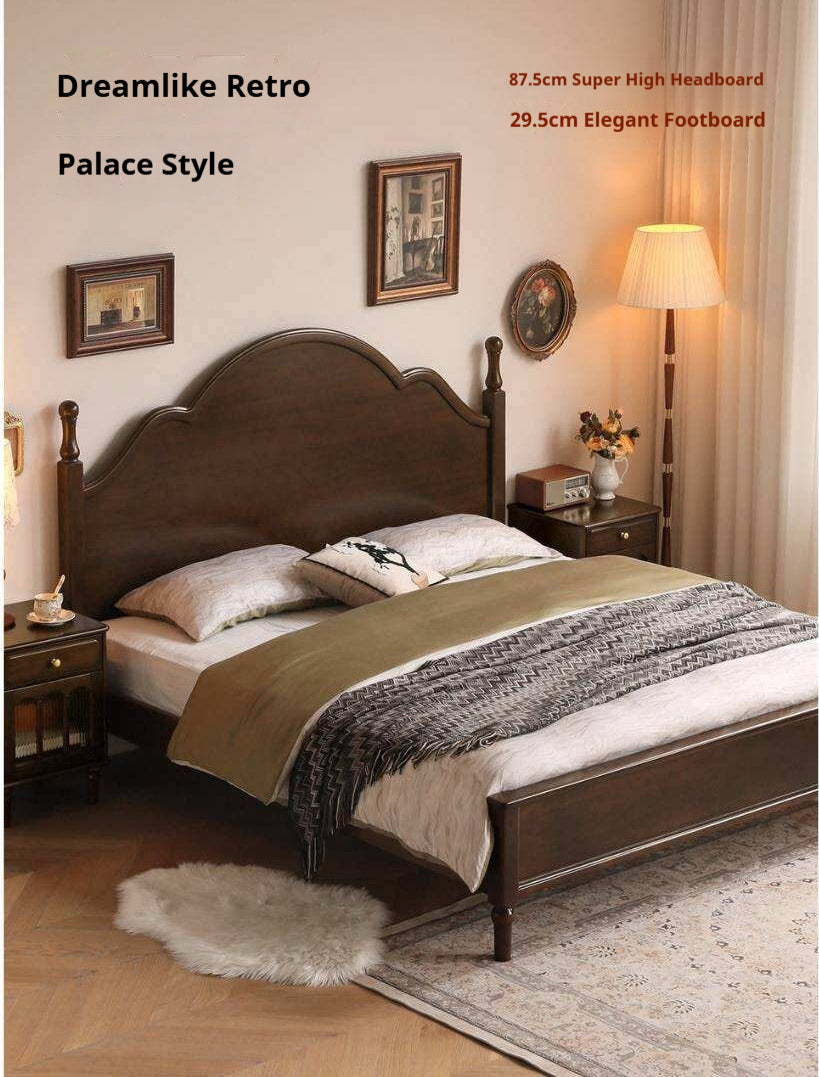 Poplar Solid Wood Adjustable Bed Frame with Arched Spindle Post Headboard