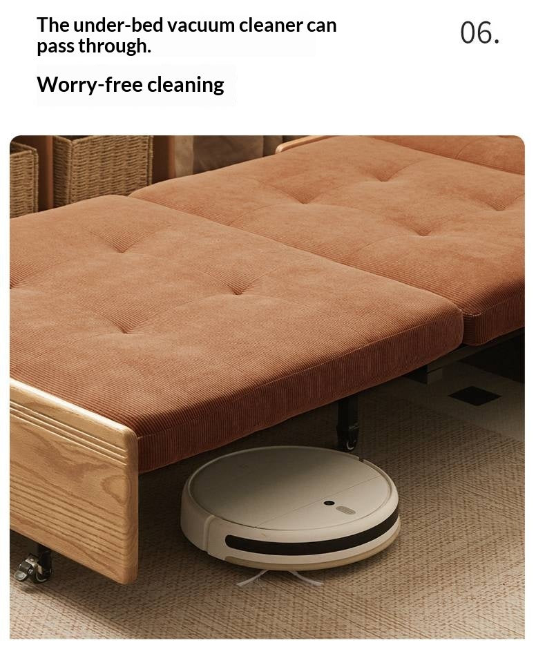 Oak Solid Wood Sleeper Sofa Chair Bed with Attached Fold-Out Side Tray