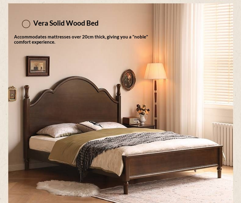 Poplar Solid Wood Box Bed — American Retro Vintage Style Off-the-Ground Box Bed