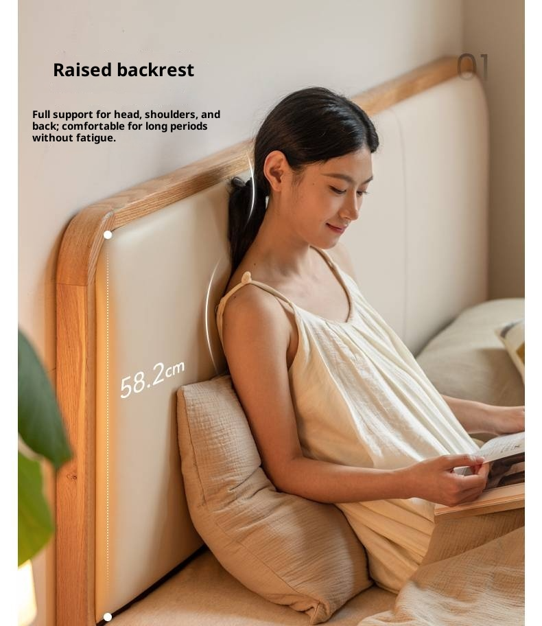 Oak Solid Wood Genuine Leather,  Eco-leather Box Bed