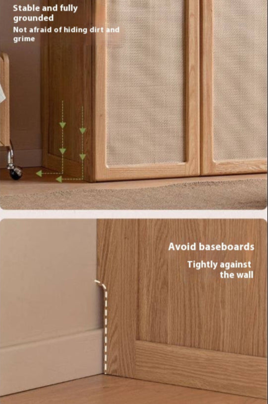 Oak Solid Wood Rattan Door Floor Wardrobe