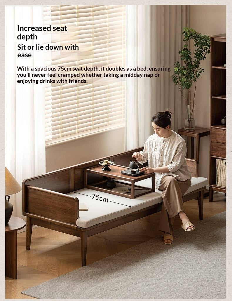 Black Walnut Solid wood Deep Seat Daybed Bench with Raised Wood Side Panels