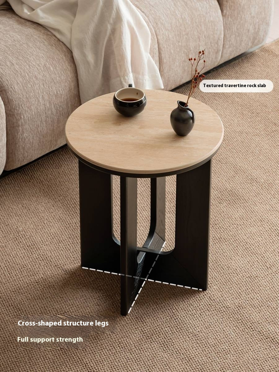 Black Walnut, Poplar Solid Wood Wabi-Sabi Style Rock Board Side Table