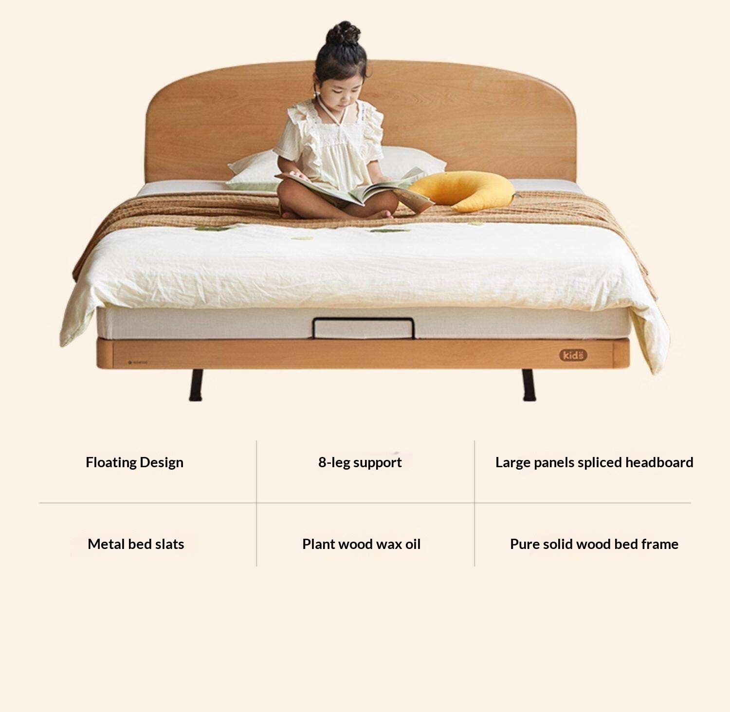 Beech Solid Wood Kids Platform Bed with Rounded Headboard
