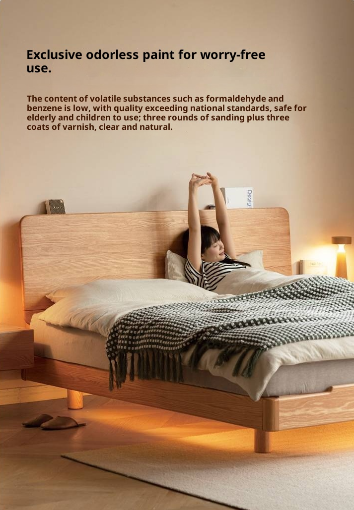 Oak, Ash Solid Wood Luminous Suspended Bed, Nordic Style