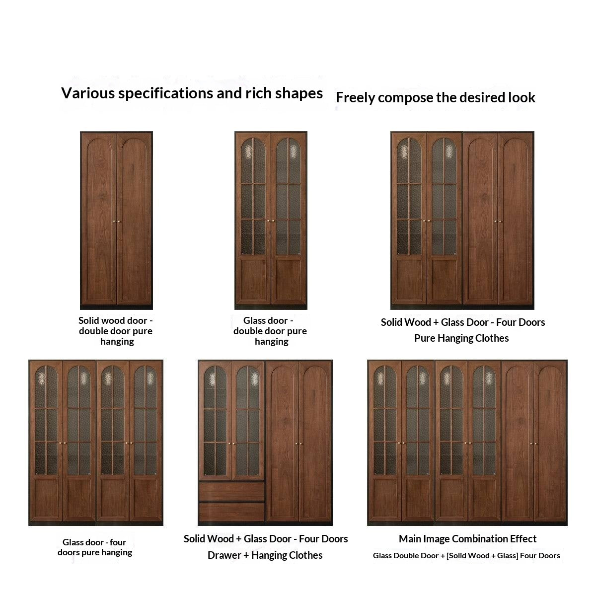 Black Walnut Solid Wood Wardrobe French Retro Style