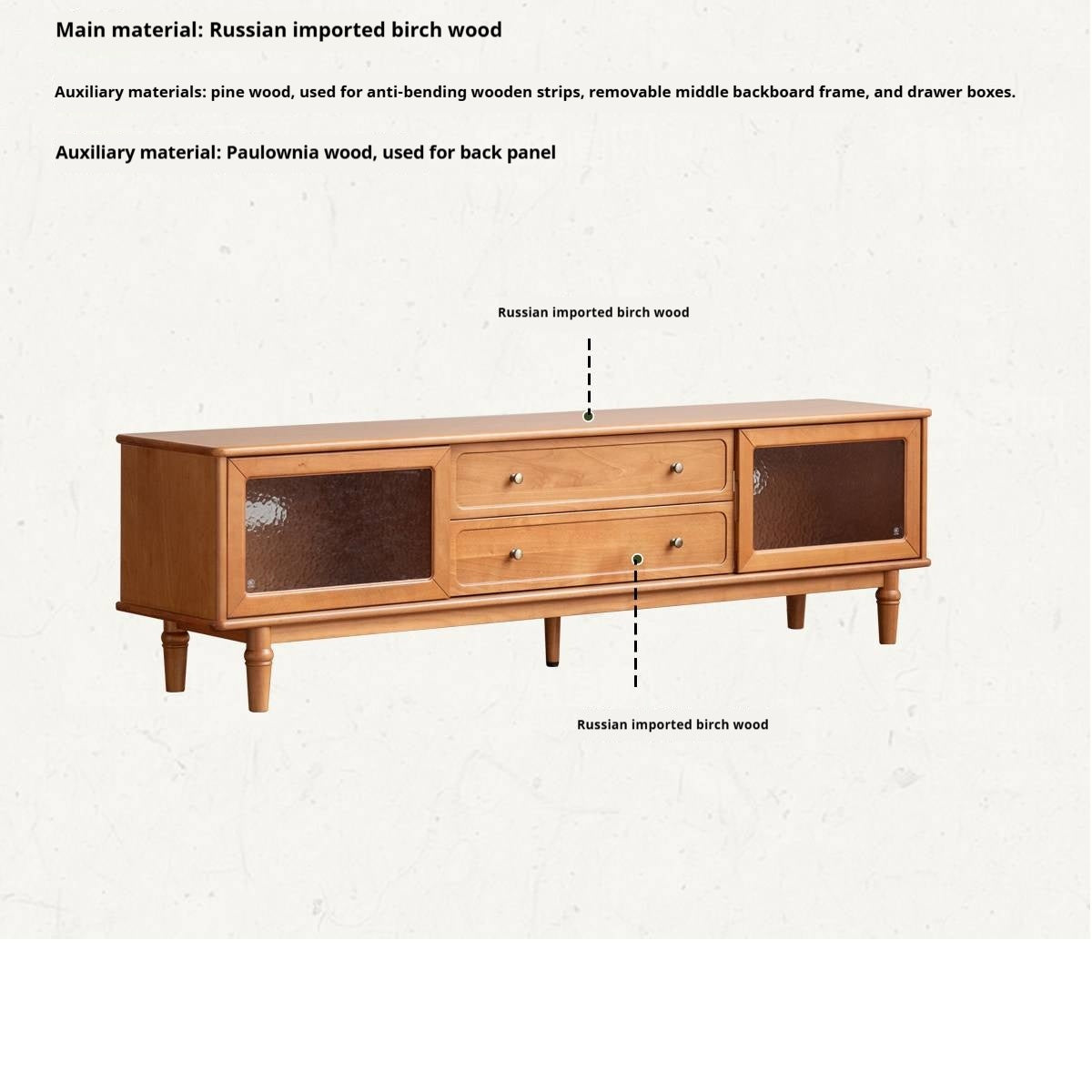 Birch Solid Wood French Country TV Console with Turned Legs