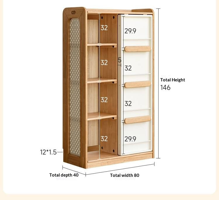 Solid Rubberwood Children's Bookcase with Sliding Doors and Toy Storage