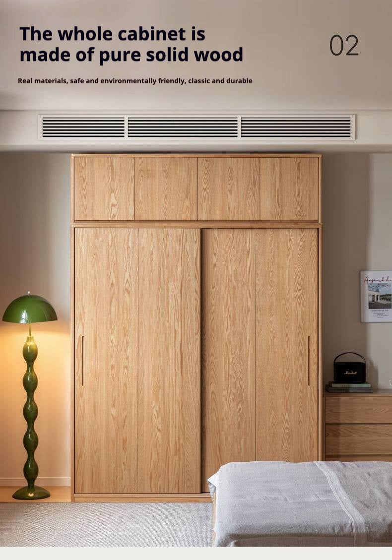Oak, Ash Solid Wood Wardrobe Sliding Door.