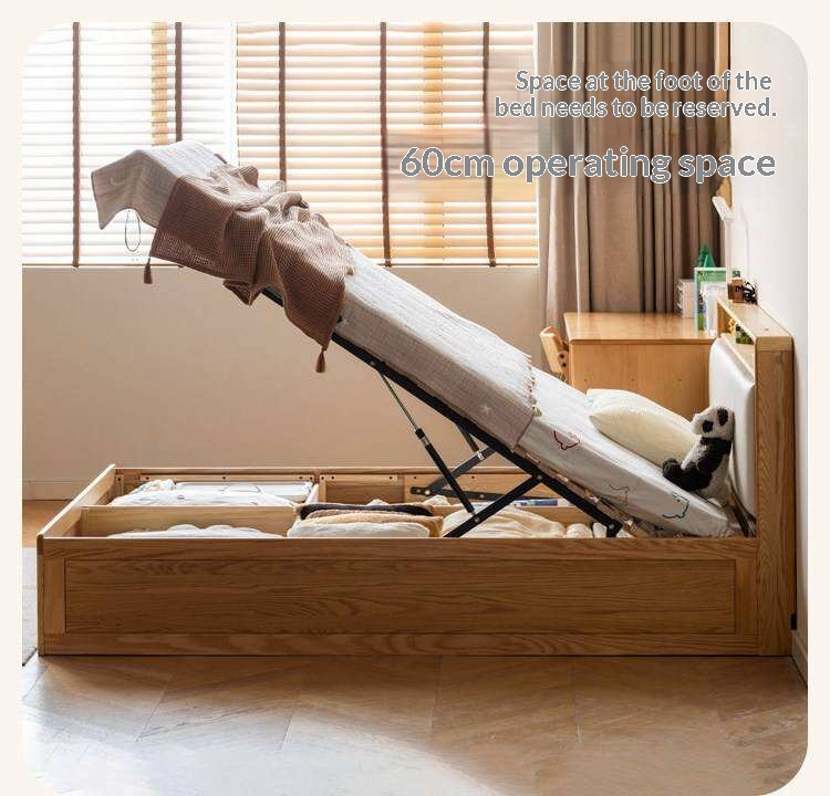 Oak Solid Wod Multifunctional Storage Bed with LED Light